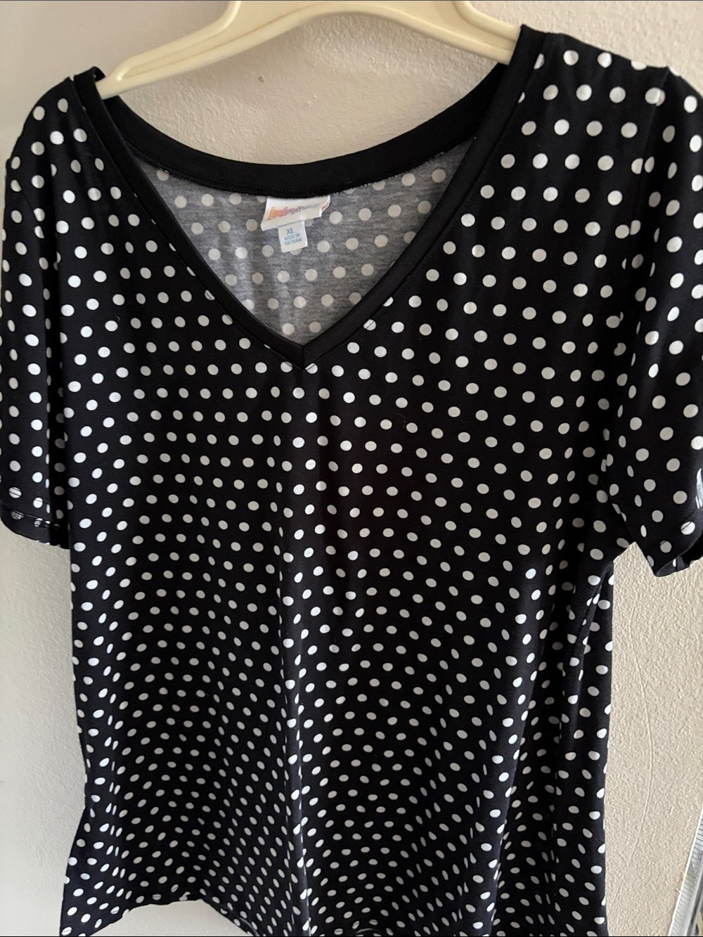 LulaRoe Black and White Polka Dot V-Neck Women's Top